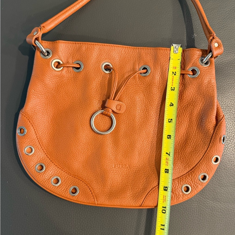 Orange Brown Leather Original Furla Drawstring Hobo Bag Purse - Picture 8 of 8